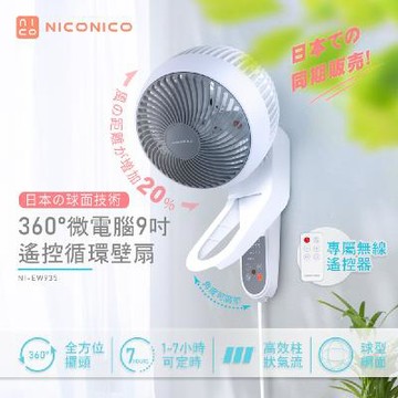 【陀螺循環壁扇】NICONICO 360度微電腦9吋遙控循環壁扇NI-EW935 - 小白陀螺壁扇-活力天天樂推薦
