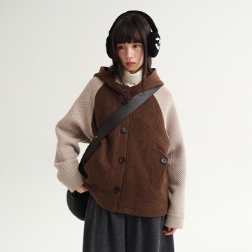 毛呢拼接連帽外套|外套|冬款|Sora-2036