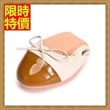 女圓頭休閒鞋懶人鞋-別緻繫帶蝴蝶結撞色鞋頭摺疊平底鞋3色66w22【獨家進口】【米蘭精品】