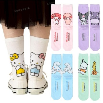 小禮堂 Sanrio 三麗鷗 棉質中筒襪 23-25cm (好友款) Kitty 美樂蒂 酷洛米