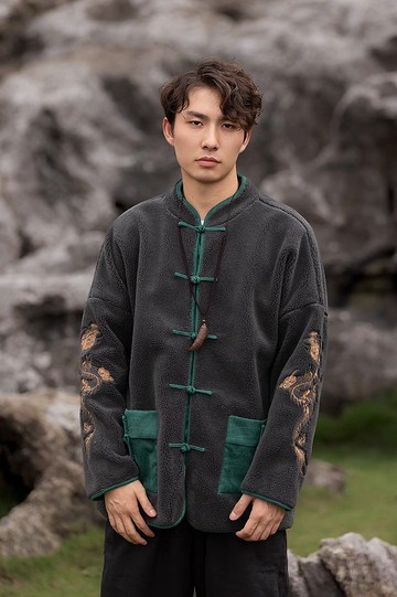 新中式復古 羊羔絨寬鬆外套