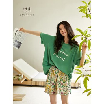 悅內睡衣女款夏季夏天短袖短褲純棉大碼家居服休閑時尚可外穿出門