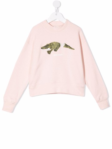 Palm Angels Kids - crocodile-print cotton sweatshirt - kids - Cotton - 10 yrs - Pink