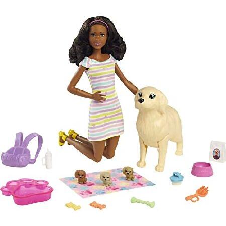 Barbie Doll and Newborn Pups Playset Doll (Brunette, 11.5 in