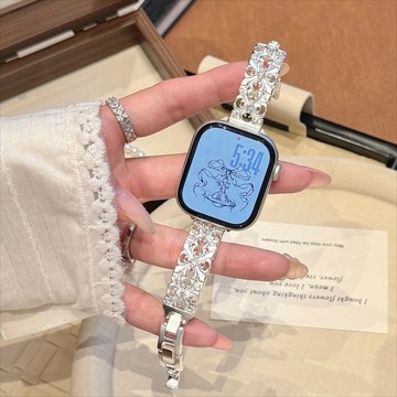 繁花鑲鑽手鏈金屬錶帶 適用Apple watch11錶帶 iwatch錶帶 全系列通用錶帶 當季錶帶