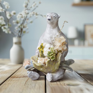 我柔軟也有力量 北極熊與花陶瓷花器 手捏雕塑擺飾-僅此一件