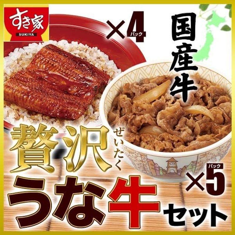 すき家 贅沢うな牛セット うなぎ4パック×すき家 国産牛使用牛丼の具5パック冷凍