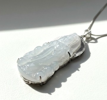 冰種翡翠觀音菩薩項鍊 925純銀 | 天然緬甸玉翡翠A貨 | 送禮