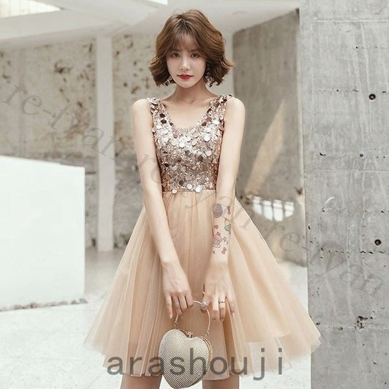 パーティードレス 安い 可愛い ピアノ発表会 ドレス大人ウエディング カラードレス ミモレ丈結婚式 服装 代30代40代 女性 キラキラ ゴールド スパンコール秋冬 通販 Lineポイント最大0 5 Get Lineショッピング