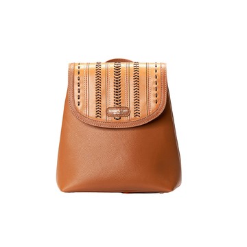 Varied百變換蓋真皮後背包－手編棒球（焦糖）