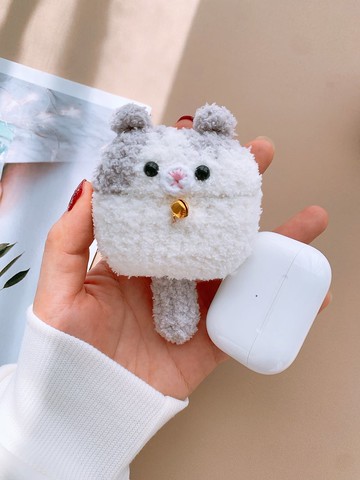 可愛貓咪女生生日禮物手工原創貓咪耳機套鉤織耳機套AirPod