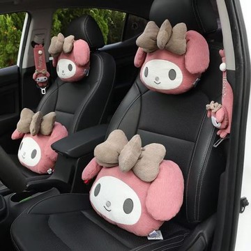 少女心萌系可愛復古質感卡通美樂蒂貓咪大頭汽車頭枕靠墊抱枕車飾