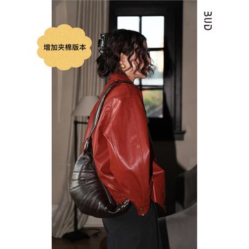 (免運)BUD八得「朋克主義」高街啞光夾棉機車皮衣夾克女冬小個子短外套