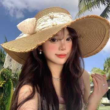 【限時下殺】蕾絲蝴蝶結草帽女夏季法式大帽檐沙灘海邊度假風遮陽防曬太陽帽子