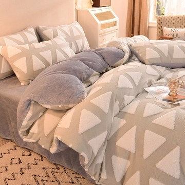 北歐風ins冬天雕花絨珊瑚絨四件套加厚被套法蘭絨冬季牛奶絨床單4