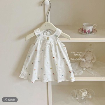 mori🎀mori女童夏季無袖裙子背心公主刺繡寶寶花苞連衣裙