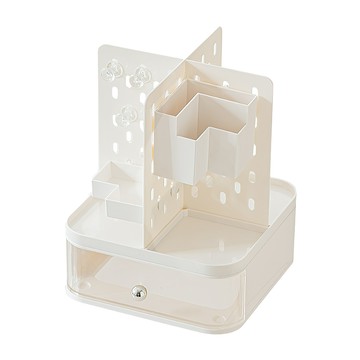 上手家居桌上洞洞板 桌面收納盒、文具收納、360度旋轉  1層  白色