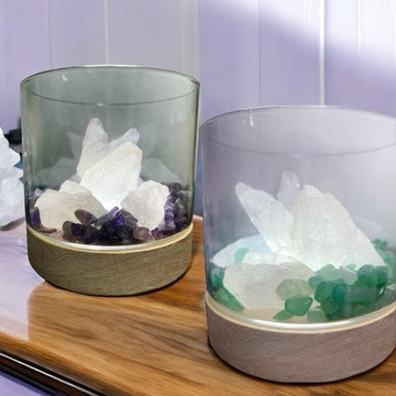 輝輝居家|水晶 擴香燈 療癒小物 夜燈 招財小物 消磁擺件 辦公室 迷你 贈禮 聚寶盆 桌上 水晶燈 微景觀 LED底座