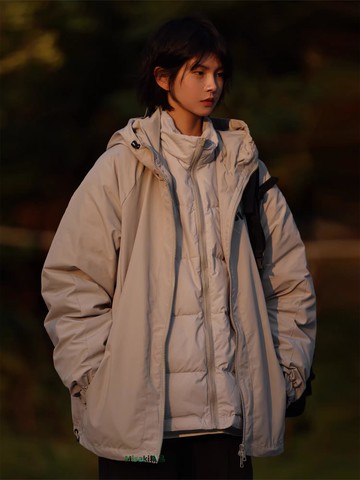 Nobodyknows冬季户外机能防风保暖三合一连帽羽绒服白鸭绒冲锋衣-Misaki精品