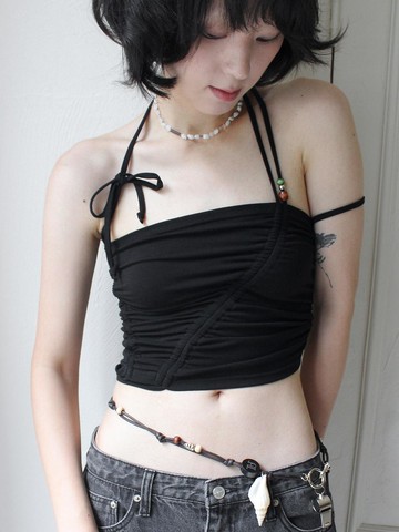 Shirring Strap Tube Top_BLACK