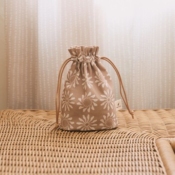 束口小物袋/烏秋圈圈/茶色玫瑰