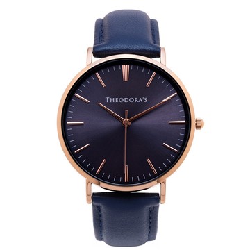 Hera 簡約中性款真皮腕錶 深藍面-真皮深藍