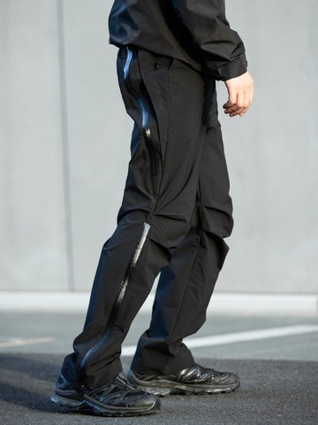 打褶設計城市戶外拉鏈褲休閒百搭直筒褲黑色長褲 機能風
