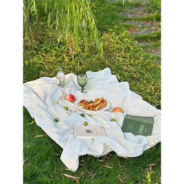 熊吼 ins風條紋野餐布 簡約秋游海邊拍攝背景墊戶外露營棉麻桌布
