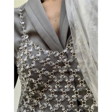 歐美性感鉆鏈鏤空露背吊帶背心辣妹風鏈條身體配飾