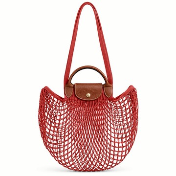 [平輸版]LONGCHAMP LE PLIAGE FILET系列網狀棉質手提/肩背兩用包(大/桃花心木)真品平輸