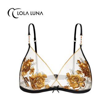 新品法國LolaLuna藝術內衣【貴妃】金色文胸薄款鏤空無鋼圈內衣女