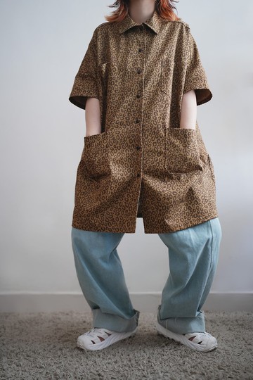 厚磅豹紋 寬版襯衫外套