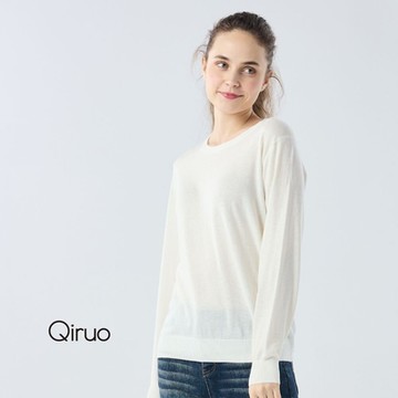 【Qiruo 奇若】秋冬專櫃針織長袖上衣0182A-01白色小圓領百搭