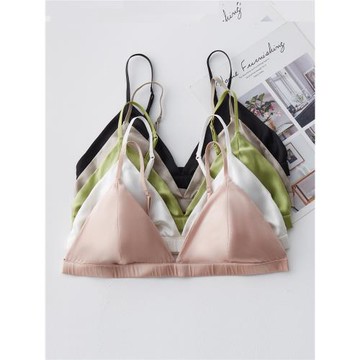 真絲無痕法式三角杯本命紅文胸大胸顯小性感內衣桑蠶絲無鋼圈胸衣