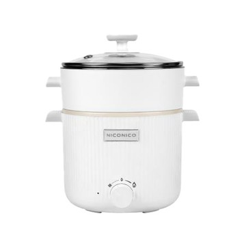 NICONICO輕食蒸煮陶瓷鈦料理鍋/NI-GP2503/潔白色/組