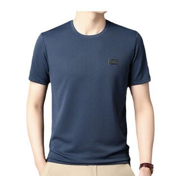 休閒短袖 圓領寬鬆素色夏季短袖衫 冰絲短袖T恤男