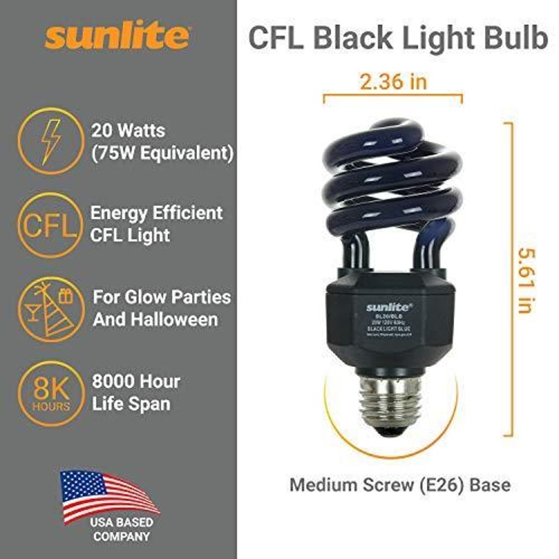 Sunlite SL20/BLB CFLらせん電球 20ワット 省エネ 並形口金 ブラック