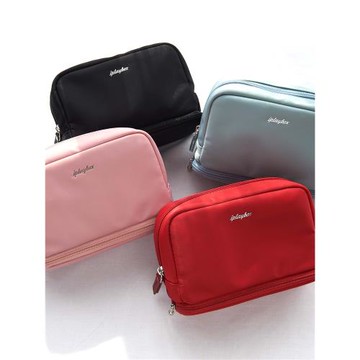 iplaybox時尚純色尼龍大容量雙層化妝包女日常隨身便攜化妝收納包