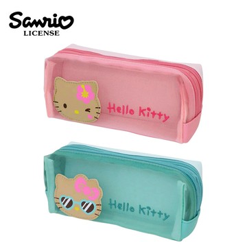 【日本正版】凱蒂貓 曬黑系列 皮革網狀 雙層筆袋 鉛筆盒 筆袋 Hello Kitty 三麗鷗 Sanrio