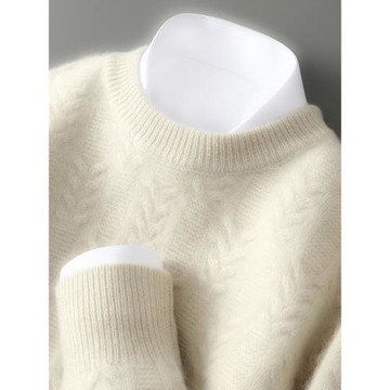 秋冬新款雙股加厚100%純羊毛衫男士圓領麻花商務休閑毛衣針織衫