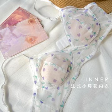 超薄法式小碎花少女風兔耳朵網紗內衣女無鋼圈文胸夏薄款小胸bra