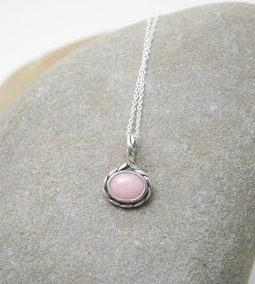 繩系列-粉紅蛋白石‧硫化純銀墜項鍊‧I-1