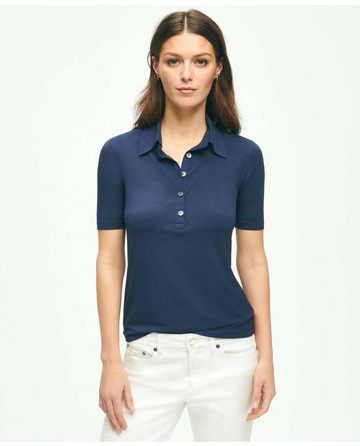 Brooks Brothers Women's Short-Sleeve Jersey Knit Polo Shirt | Navy | Size Large