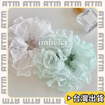 🔥臺灣出貨🔥可開發票✅輕飾時光日韓仙美波點蕾絲紗小蠻腰大腸髮圈氛圍感清新甜美公主頭花髮繩女