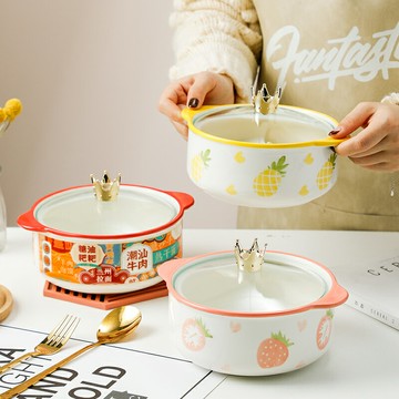 少女心陶瓷家用泡面碗帶蓋學生宿舍大容量可愛雙耳湯碗好看餐具