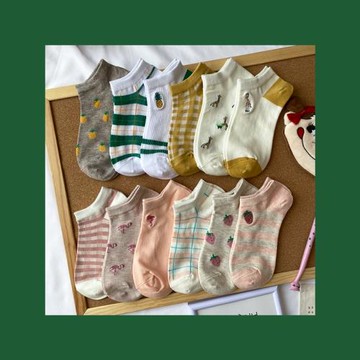 6雙襪子女短襪淺口 水果純棉夏季船襪韓國可愛卡通隱形低幫網紅襪