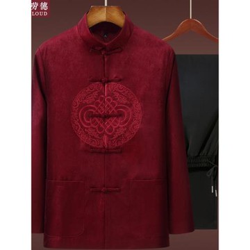 老人唐裝外套男春秋季夾克套裝爺爺裝生日衣服中老年男裝爸爸秋裝