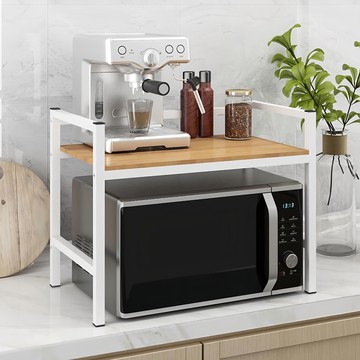 royallin 蘿林嚴選 微波爐置物架 白色鐵架+白木紋 雙層置物架 廚房收納架  1入