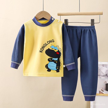 80-130CM 兒童純棉長袖套裝 休閒內衣套裝 中大童睡衣套裝 寶寶秋衣秋褲 小孩家居服套裝 韓版童裝