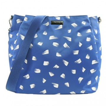 agnes b.羽毛印花尼龍斜/後背包(藍)